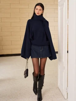 Plain Loose Sweater With Scarf