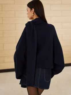 Plain Loose Sweater With Scarf