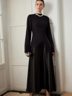 Plain Mock Neck Slim Panel Dress