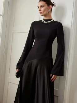 Plain Mock Neck Slim Panel Dress