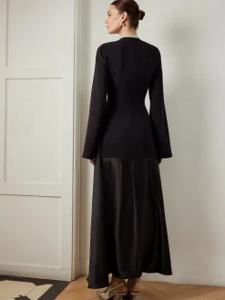 Plain Mock Neck Slim Panel Dress