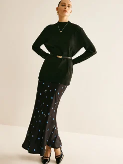Plain Mock Neck Versatile Belted Sweater