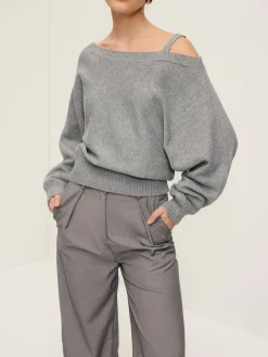 Plain Off-Shoulder Loose Sweater