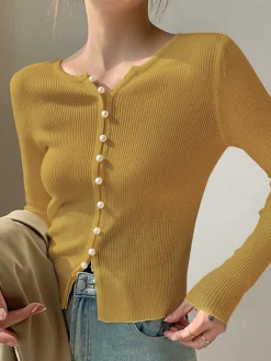 Plain Pearl Split Cardigan