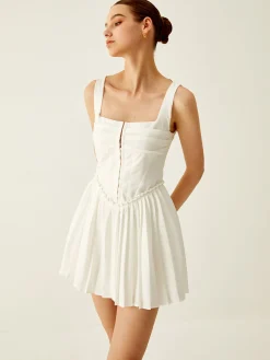 Plain Pleated Cami Short Dress
