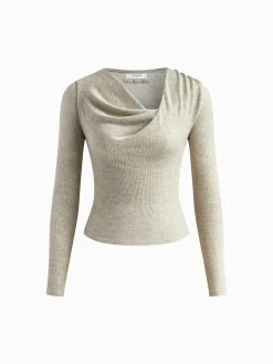 Plain Pleated Draped Knit Top