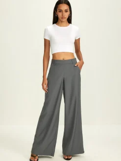 Plain Pockets Suit Wide Leg Pants