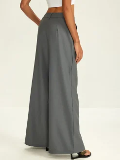 Plain Pockets Suit Wide Leg Pants