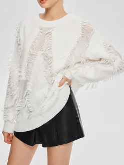 Plain Ripped Tassel Sweater
