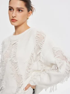 Plain Ripped Tassel Sweater