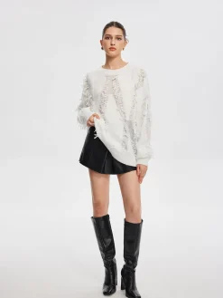 Plain Ripped Tassel Sweater