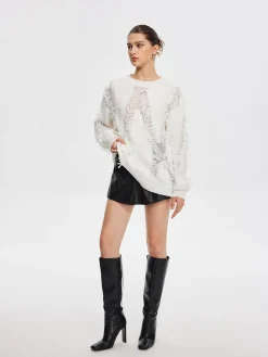 Plain Ripped Tassel Sweater