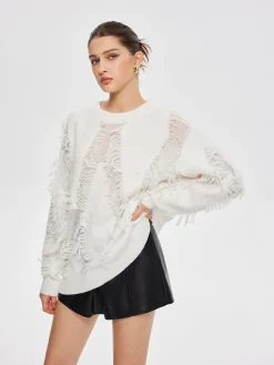 Plain Ripped Tassel Sweater