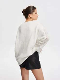 Plain Ripped Tassel Sweater