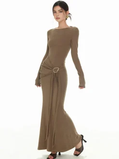 Plain Ruched Slim Knit Dress