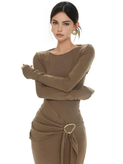 Plain Ruched Slim Knit Dress