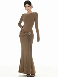 Plain Ruched Slim Knit Dress