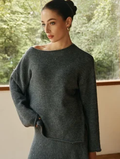 Plain Sequins Shift Sweater Co-ords