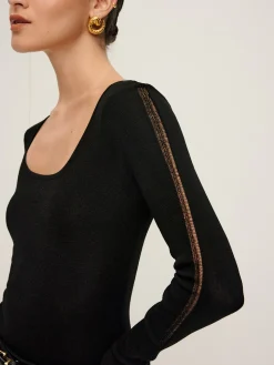 Plain Sheer Piping Knit Top