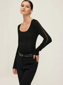 Plain Sheer Piping Knit Top