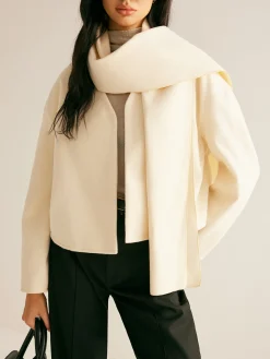Plain Short Coat With Scarf