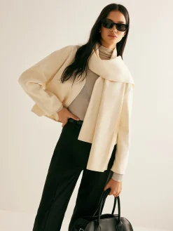 Plain Short Coat With Scarf