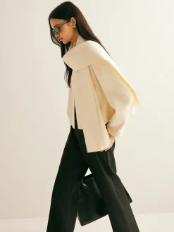 Plain Short Coat With Scarf