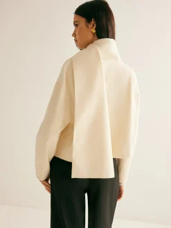 Plain Short Coat With Scarf