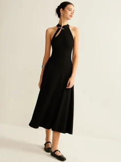 Plain Sleeveless Cutout Dress