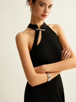 Plain Sleeveless Cutout Dress