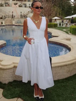 Plain Sleeveless Midi Dress