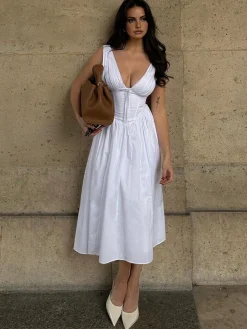 Plain Sleeveless Midi Dress