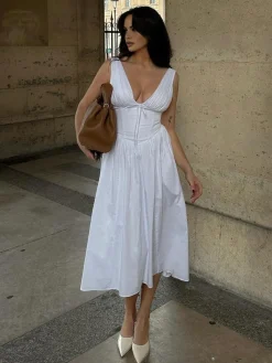 Plain Sleeveless Midi Dress