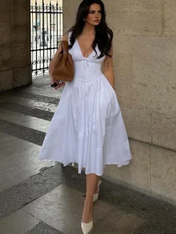 Plain Sleeveless Midi Dress