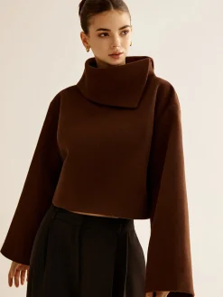 Plain Turtleneck Tweed Top