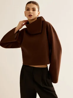 Plain Turtleneck Tweed Top