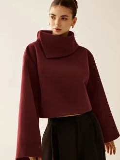 Plain Turtleneck Tweed Top