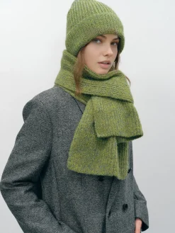 Plain Warm Knit Hat With Scarf