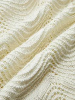 Plain Wave Trim Belted Sweater