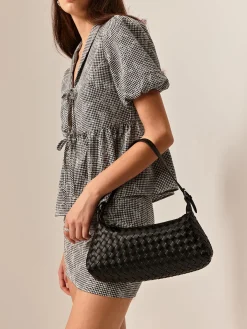 Plain Woven Buckle Shoulder Bag