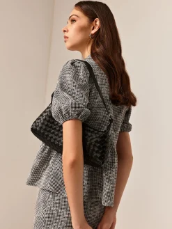 Plain Woven Buckle Shoulder Bag