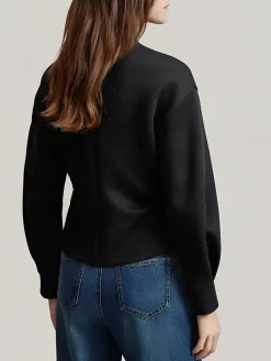 Plain Zipper Split Blouse