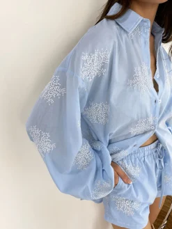Plant Embroidery Casual Shorts Set