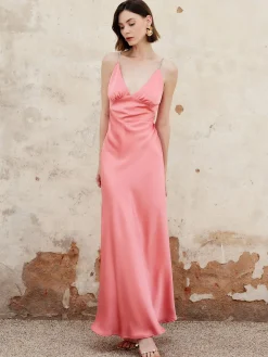 Pleated Backless Cami Long Dress