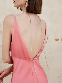 Pleated Backless Cami Long Dress
