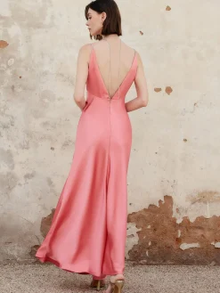 Pleated Backless Cami Long Dress