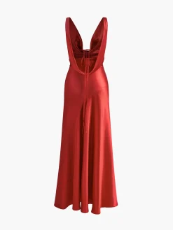 Pleated Backless Satin Tank Long Dress