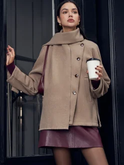 Pleated Button Scarf Jacket