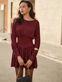 Pleated Cinched Waist Dress Without Belt
