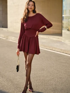 Pleated Cinched Waist Dress Without Belt